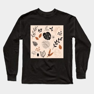 Tropical mixted leaves pattern black dark orange and beige Long Sleeve T-Shirt